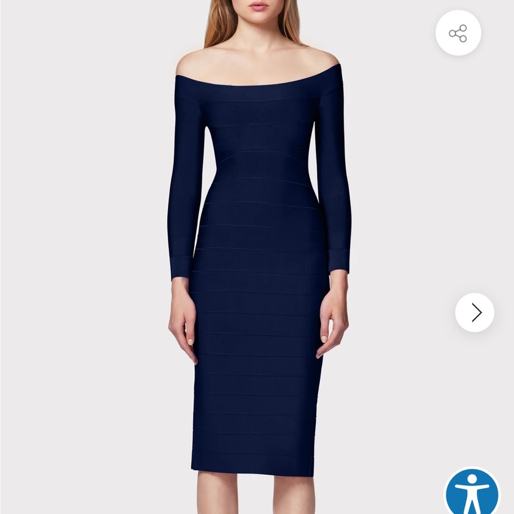 Herve Leger BLACK Bateau Neck Long Sleeve Bandage Dress
